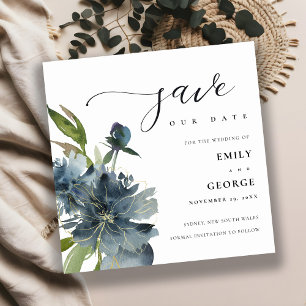 ELEGANT BLAUE GREEN GOLD FLORAL SAVE THE DATE CARD DANKESKARTE