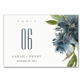 ELEGANT BLAUE GREEN GOLD FLORAL WATERCOLOR WEDD TISCHNUMMER