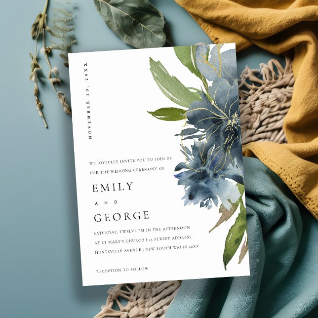 ELEGANT BLAUE GREEN GOLD FLORAL WEDING INVITE DANKESKARTE (Von Creator hochgeladen)
