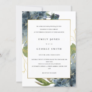 ELEGANT BLAUE GREEN GOLD FLORAL WEDING INVITE DANKESKARTE