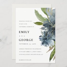 ELEGANT BLAUE GREEN GOLD FLORAL WEDING INVITE DANKESKARTE