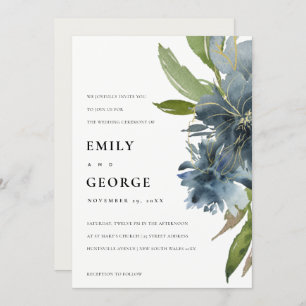 ELEGANT BLAUE GREEN GOLD FLORAL WEDING INVITE DANKESKARTE