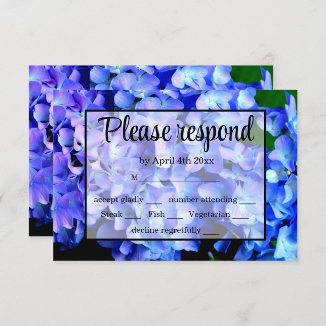 Elegant blaue lila Blumenhydrangeas RSVP Karte (Vorne/Hinten)