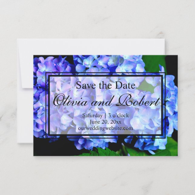 Elegant blaue lila Blumenhydrangeas Save The Date (Vorderseite)