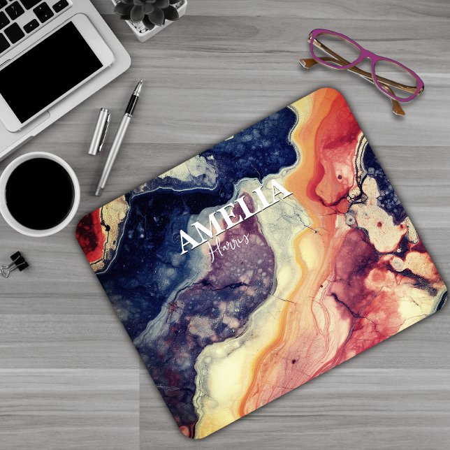 Elegant-blaue Marmorkunst mädchenhaft-monogramm Mousepad (Von Creator hochgeladen)