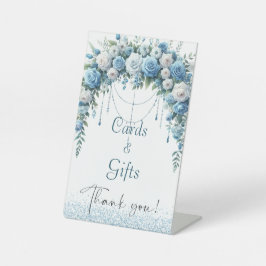 Elegant Blauer Blumenkreuz Sockelschild