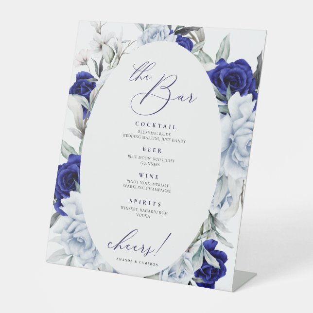 Elegant blauer Marineblau Bar Wedding Sockelschild (Vorderseite)