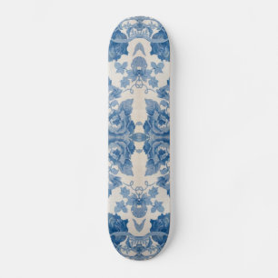 Elegant blauer Vintager Blumen Skateboard