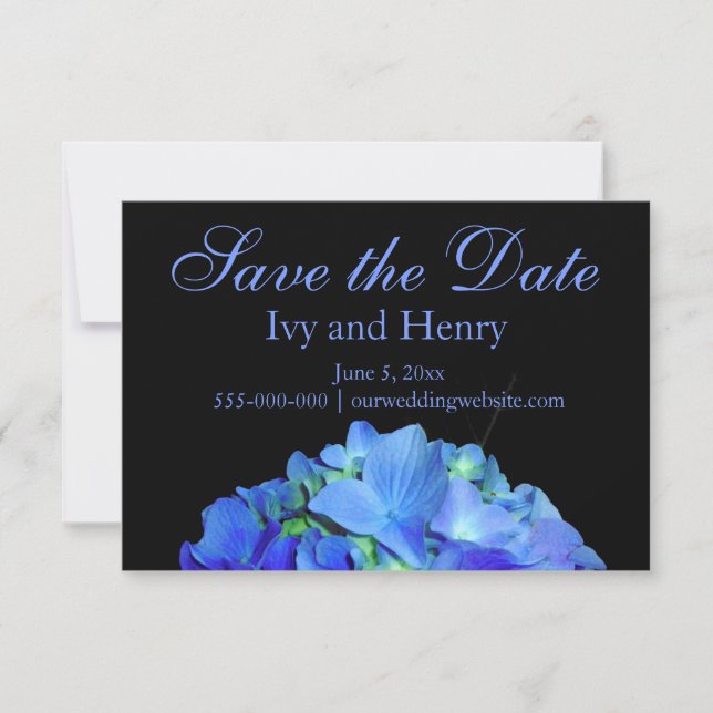 Elegant bläulich blühende Rose Blaue Hydrangeas Save The Date (Vorderseite)