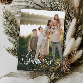 Elegant Blessings Script Foto Grün Weihnachten