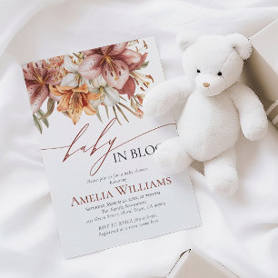Elegant Bloom Boho Orange White Lily Baby Shower Einladung