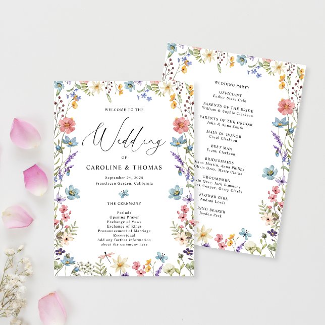 Elegant Bloom Wildblume Script Wedding Programm (Von Creator hochgeladen)