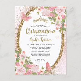 Elegant Bloral Rosa Gold Tiara Quinceañera Postkarte