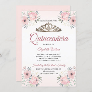 Elegant Bloral Rosa Quinceanera Einladung