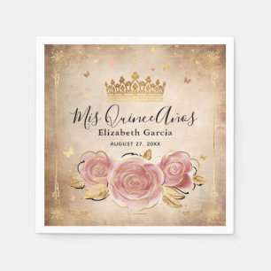 Elegant Bloral Rosa Rose Gold Quinceanera Serviette