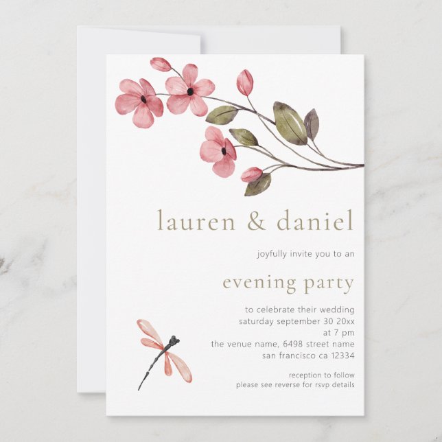 Elegant Blossom QR Code Wedding Abend Party Einladung (Vorderseite)