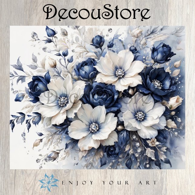 Elegant Blossoms in Blue & White Decoupage Seidenpapier (Von Creator hochgeladen)