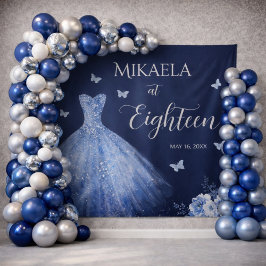 Elegant Blue 18th Birthday Backdrop Tapestry Wandteppich