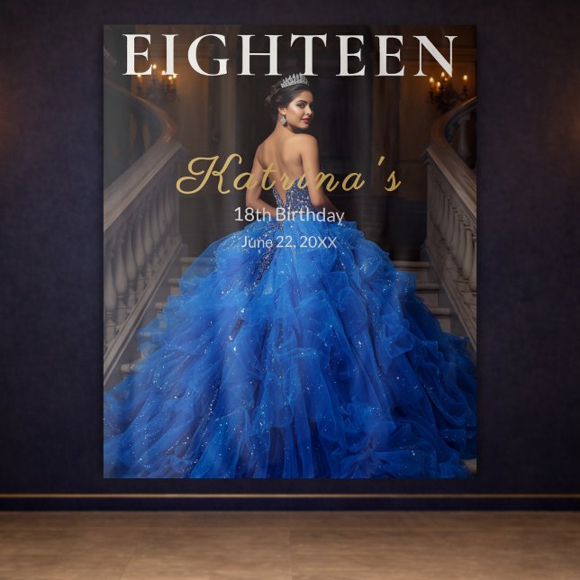 Elegant Blue 18th Birthday Photo Backdrop Wandteppich (Von Creator hochgeladen)