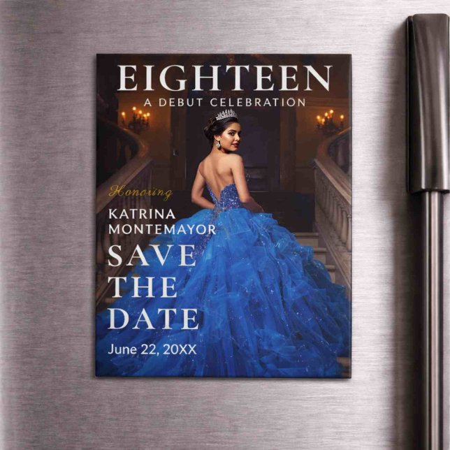 Elegant Blue 18th Magnetic Save Date Magneteinladung (Von Creator hochgeladen)