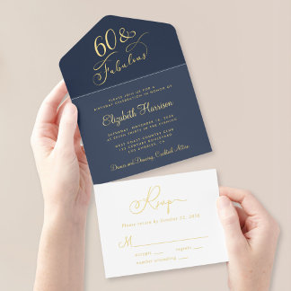 Elegant Blue 60. Geburtstagsparty All-in-One-Einladung