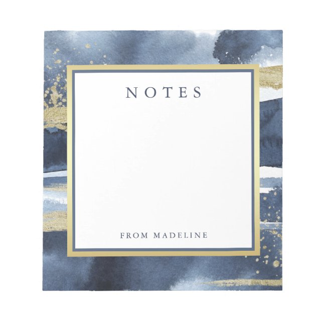 Elegant Blue | Abstraktes Gold mit Monogramm Notizblock (Vorderseite)