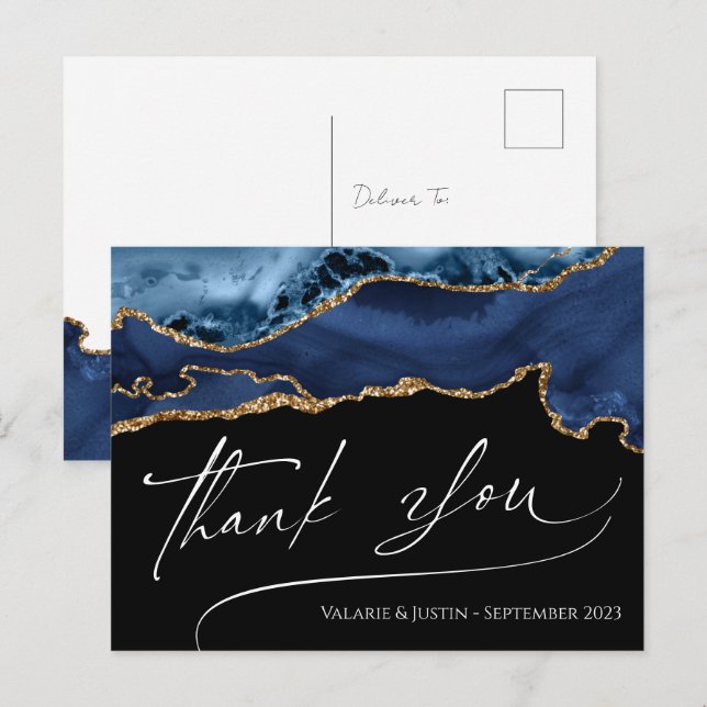 Elegant Blue Agate Vielen Dank Postcard Postkarte (Vorne/Hinten)