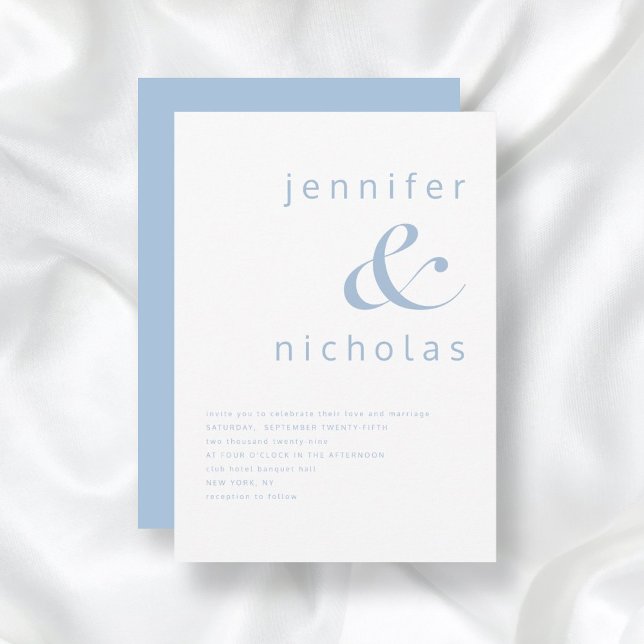 Elegant Blue Ampersand Wedding Einladung (Powder Blue Simple Minimalist Typography Wedding Invitation)