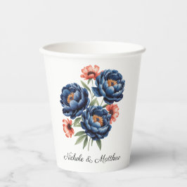 Elegant Blue and Burnt Orange Floral Wedding Pappbecher