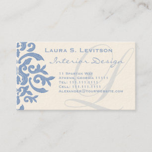 Elegant Blue and Cream Damask Letter L Visitenkarte