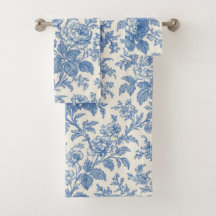 Elegant Blue and Cream Floral Toile de Jouy