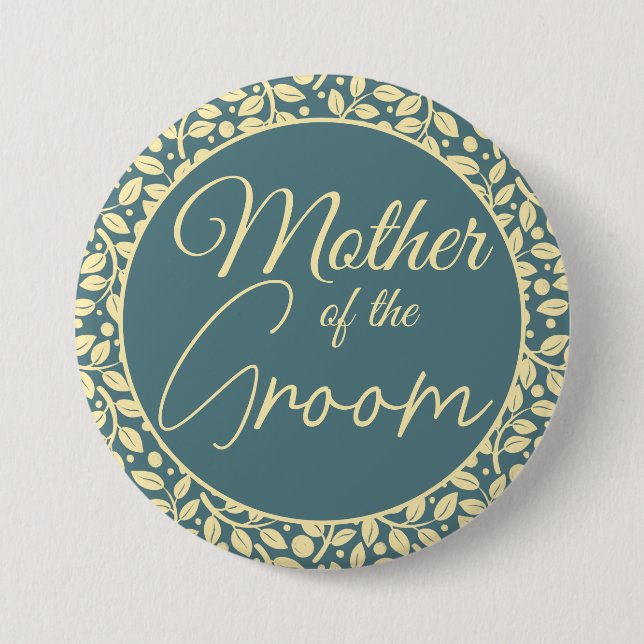 Elegant Blue and Cream Leaf Mother of the Groom Button (Vorderseite)