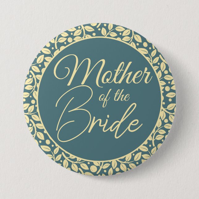 Elegant Blue and Cream Leaf Mutter der Braut Button (Vorderseite)