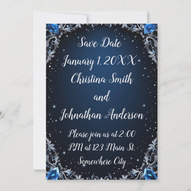 Elegant Blue and Crystal Design Wedding Invitation Einladung (Vorderseite)