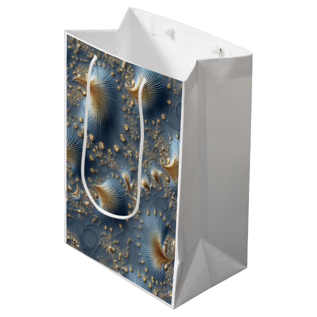 Elegant Blue and Gold Abstract Luxury Wrapping Pap Mittlere Geschenktüte (Vorderseite Schrägansicht)