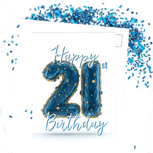 Elegant Blue and Gold Jewel-Toned 21. Geburtstag Postkarte
