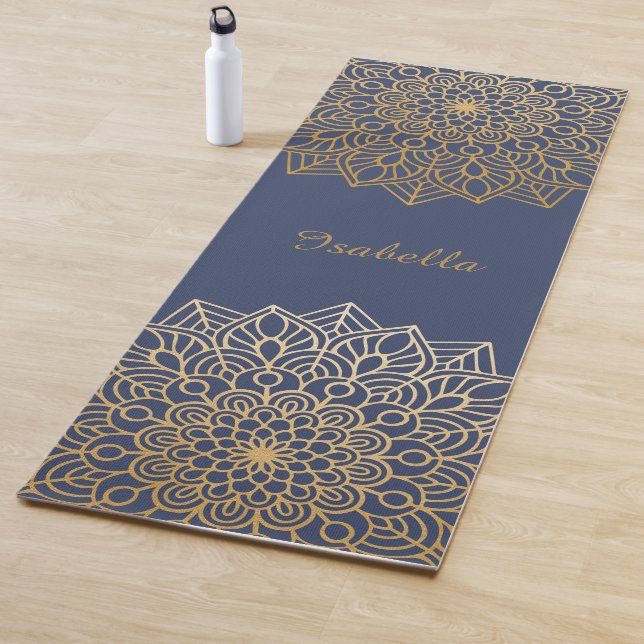 Elegant Blue and Gold Mandala Personalize Yogamatte (Beispiel)