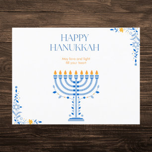 Elegant Blue and Gold Menorah Hanukkah Feiertagspostkarte