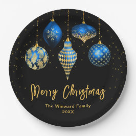 Elegant Blue and Gold Ornament Christmas Pappteller