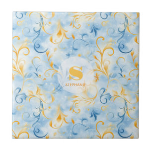Elegant Blue and Gold Paisley Inspiriert Leaf Fliese