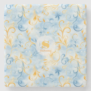 Elegant Blue and Gold Paisley Inspiriert Leaf Steinuntersetzer