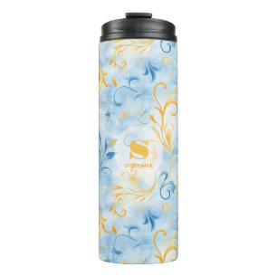 Elegant Blue and Gold Paisley Inspiriert Leaf Thermosbecher