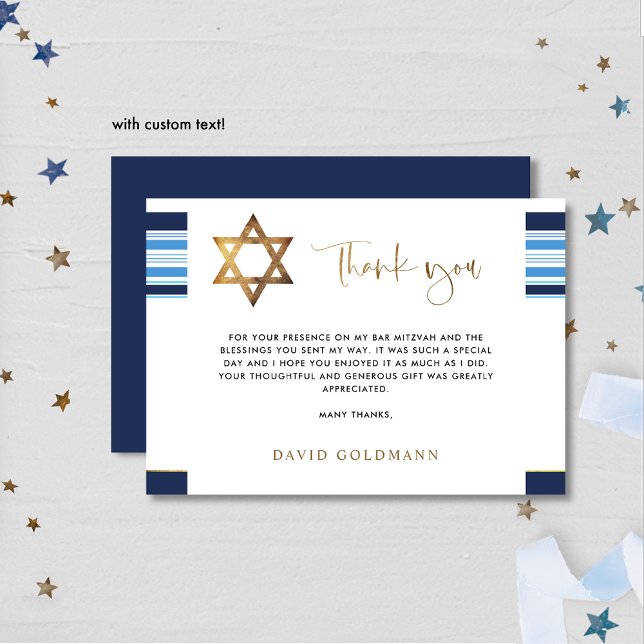 Elegant Blue and Gold Tallit Bar Mitzvah Dankeskarte (Von Creator hochgeladen)