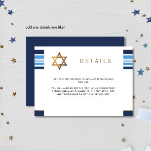 Elegant Blue and Gold Tallit Bar Mitzvah Details Begleitkarte