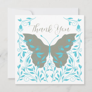 Elegant Blue and Gray Butterfly Vielen Dank Mitteilungskarte