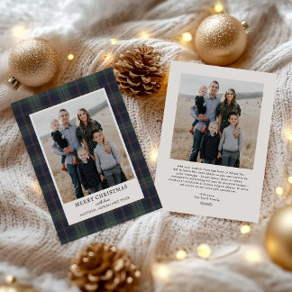 Elegant Blue and Green Plaid Photo Christmas Feiertagskarte