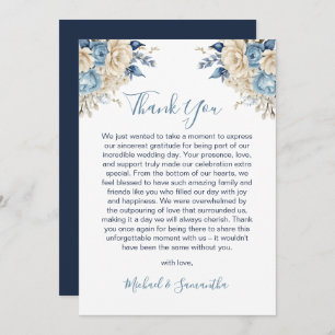 Elegant Blue and Ivory Rose Wedding Dankeskarte