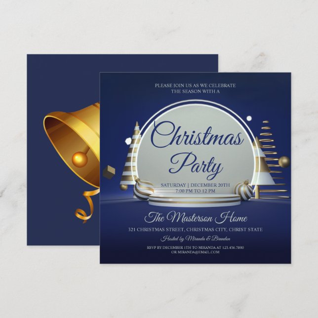 Elegant Blue and Silver Christmas Party Einladung (Vorne/Hinten)