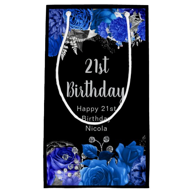 Elegant Blue and Silver Flowers Birthday Party Kleine Geschenktüte (Vorderseite)