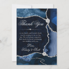 Elegant Blue and Silver Glitzer Agate Wedding Dankeskarte